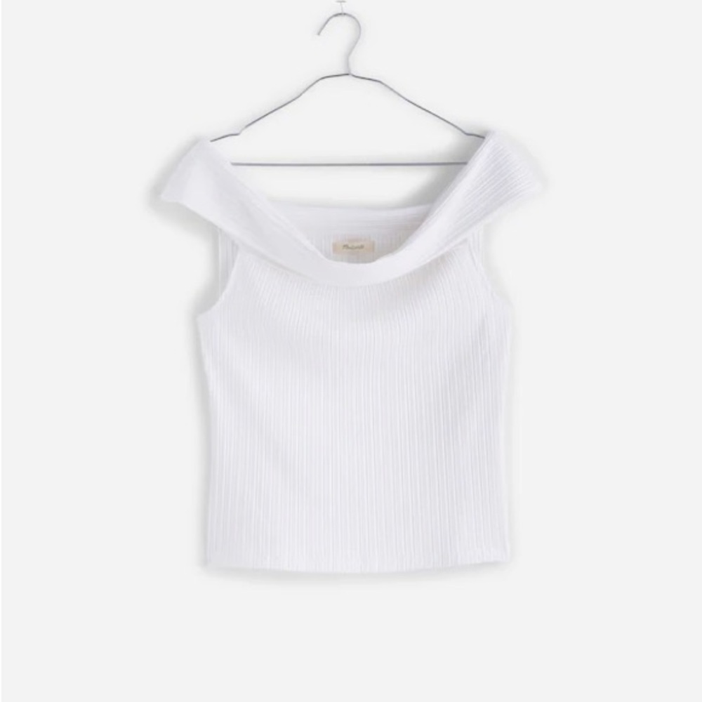 White Off-Shoulder Ribbed Top